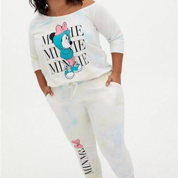 Torrid Minnie Mouse Pastel Rainbow Tie Dye Terry Off-Shoulder Sweatshirt Size 4 - Picture 4 of 10